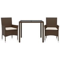 3-delige Tuinset met kussens poly rattan en glas bruin - thumbnail