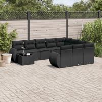 11-delige Loungeset met kussens poly rattan zwart - thumbnail