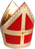 Mijter TV-Sint luxe Stefan katoen fluweel rood - thumbnail