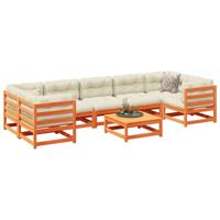 8-delige Loungeset met kussens massief grenenhout wasbruin - thumbnail
