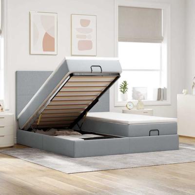 Ottoman bed met matrassen en LED's 200x200cm stof lichtgrijs