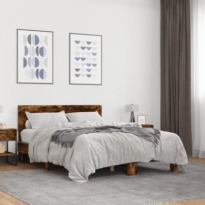 Bedframe bewerkt hout metaal gerookt eikenkleurig 140x190 cm
