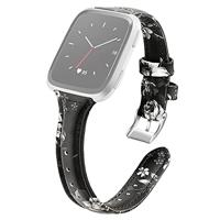 Fitbit Versa 1 / 2 & Lite bandje TPU leer - Bloemenprint zwart / grijs - thumbnail