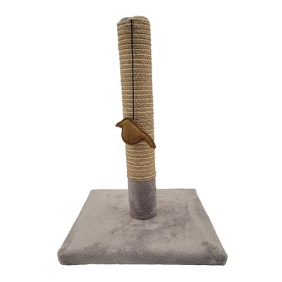 Tyrol Krabpaal voor katten, 42 cm, krabpaal van sisal en duurzaam polyester, eenvoudige vorm met vogelspeelgoed, kattenkrabber in modern design, kleur lichtgrijs, 30 x 30 cm