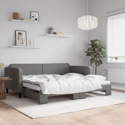 Slaapbank met onderschuifbed 90x200 cm stof donkergrijs
