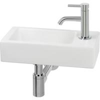 Saqu Trento fonteinset met chromen kraan hendel rechts mat wit keramiek - thumbnail