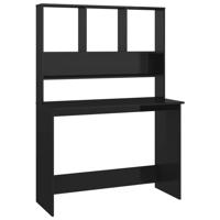 VidaXL Bureau met schappen 110x45x157 cm bewerkt hout hoogglans zwart - thumbnail