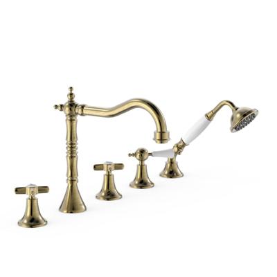 Badrandkraan Tres Clasic Mengkraan Incl. Omstelknop en Handdouche Verouderd Messing