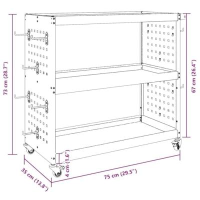 Gereedschapswagen met plank met wiel met opslag Zwart 75 x 35 x 73 cm Metaal
