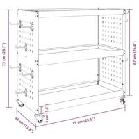 Gereedschapswagen met plank met wiel met opslag Zwart 75 x 35 x 73 cm Metaal - thumbnail