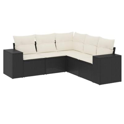 5-delige Loungeset met kussens poly rattan zwart