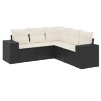 5-delige Loungeset met kussens poly rattan zwart - thumbnail
