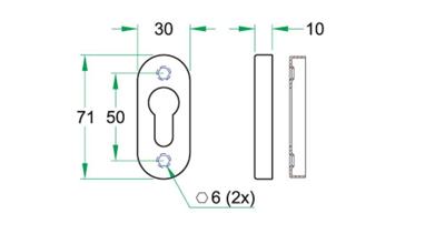 Cilinderrozet stuk rvs mat ovaal rozet
