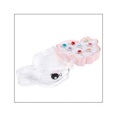 Glamour kinder ringen 8stuks in konijn juwelenbox