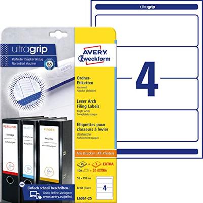 Avery-Zweckform L6061-25 Ordneretiketten 59 x 192 mm Papier Wit 120 stuk(s) Permanent hechtend Laser (kleur), Laser (zwart/wit), Kopiëren (kleur), Kopiëren - thumbnail