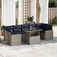 8-delige Loungeset met kussens poly rattan acacia grijs - thumbnail