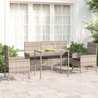 4-delige Loungeset met kussens poly rattan grijs - thumbnail