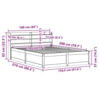 Bedframe met hoofdbord massief grenenhout wit 160x200 cm - thumbnail