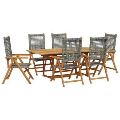 7-delige Tuinset poly rattan en massief hout grijs
