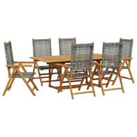 7-delige Tuinset poly rattan en massief hout grijs - thumbnail