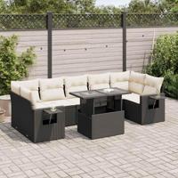 8-delige Loungeset met kussens poly rattan zwart - thumbnail