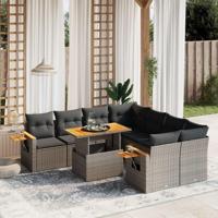 9-delige Loungeset met kussens poly rattan grijs - thumbnail