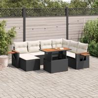 8-delige Loungeset met kussens poly rattan zwart - thumbnail