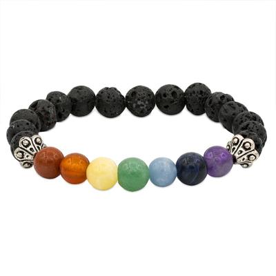 Edelsteen Armband Lavasteen met Chakra Elastisch Edelsteen Armband Lavasteen met Chakra Elastisch