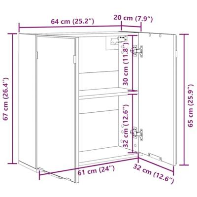 Badkamerspiegelkast Zwart eiken 64 x 20 x 67 cm Bewerkt hout