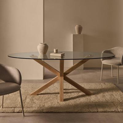 Kave Home Ovale Eettafel 'Argo' Glas en houtlook, 200 x 100cm, kleur Naturel