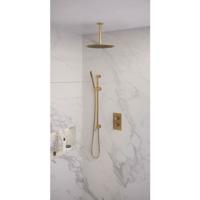 Gold Edition thermostatische inbouw regendouche 3-weg omstelling SET 42 met 30 cm douchekop en plafondarm goud geborsteld - thumbnail
