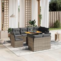 9-delige Loungeset met kussens poly rattan grijs - thumbnail