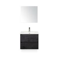 Dante Badmeubelset 60 cm - Black Oak - Keramische Wastafel Wit Cover - met Spiegel - thumbnail