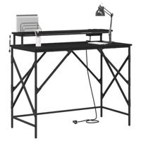 Bureau met plank Zwart eiken 100 x 50 x 86.5 cm Bewerkt hout - thumbnail