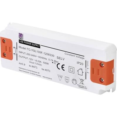 TRU COMPONENTS TC-YSL100F-1208330 LED-transformator Constante spanning 100 W 8.33 A 12 V/DC Geschikt voor meubels, Overspanning, Montage op ontvlambare