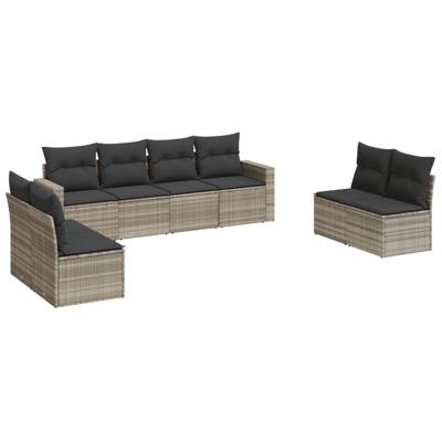 8-delige Loungeset met kussens poly rattan lichtgrijs
