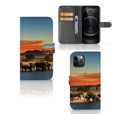 Apple iPhone 12 Pro Max | Telefoonhoesje | Met pasjeshouder | Olifanten Apple iPhone 12 Pro Max | Telefoonhoesje | Met pasjeshouder | Olifanten