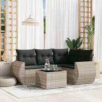 5-delige Loungeset met kussens poly rattan lichtgrijs - thumbnail