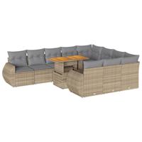 11-delige Tuinset met kussens poly rattan beige - thumbnail
