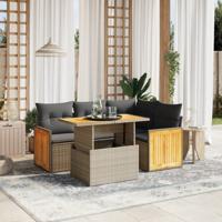 5-delige Loungeset met kussens poly rattan acacia grijs - thumbnail