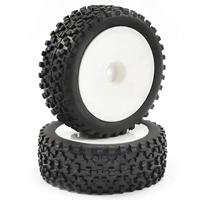 Fastrax Cuboid voorbanden op witte dish velgen voor 1/10 buggy - thumbnail