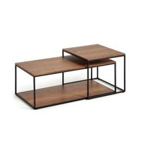 Kave Home Salontafel 'Yoana' Walnoot en metaal, Set van 2 stuks, kleur Bruin - thumbnail