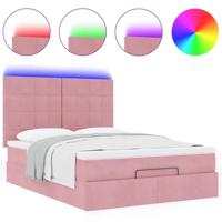 Ottoman bed met matrassen en LED's 140x200cm fluweel roze - thumbnail