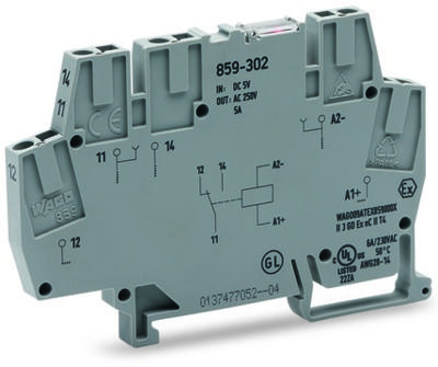 WAGO 859-392 Relaisklem Nominale spanning: 24 V/DC Schakelstroom (max.): 3 A 1x wisselcontact 1 stuk(s)