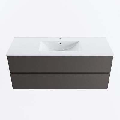 MONDIAZ VICA 120cm badmeubel onderkast Dark Grey 2 lades. Wastafel DENIA midden 1 kraangat, kleur Glanzend Wit.