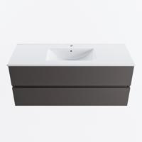 MONDIAZ VICA 120cm badmeubel onderkast Dark Grey 2 lades. Wastafel DENIA midden 1 kraangat, kleur Glanzend Wit. - thumbnail