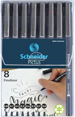 Schneider fineliner Pictus, etui van 8 stuks, zwart Schneider fineliner Pictus, etui van 8 stuks, zwart