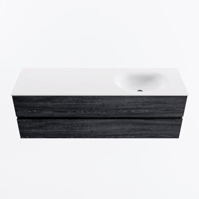 MONDIAZ VICA 150cm badmeubel onderkast Antracite 2 lades. Wastafel MOON rechts zonder kraangat, kleur Talc.