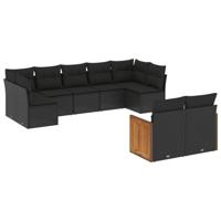 9-delige Loungeset met kussens poly rattan zwart - thumbnail