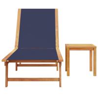 Ligbedden 2 st met tafel massief acaciahout en textileen blauw - thumbnail